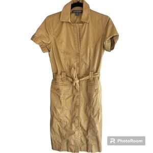 Josephine Chaus tan utility button up tie waist dress Size 6